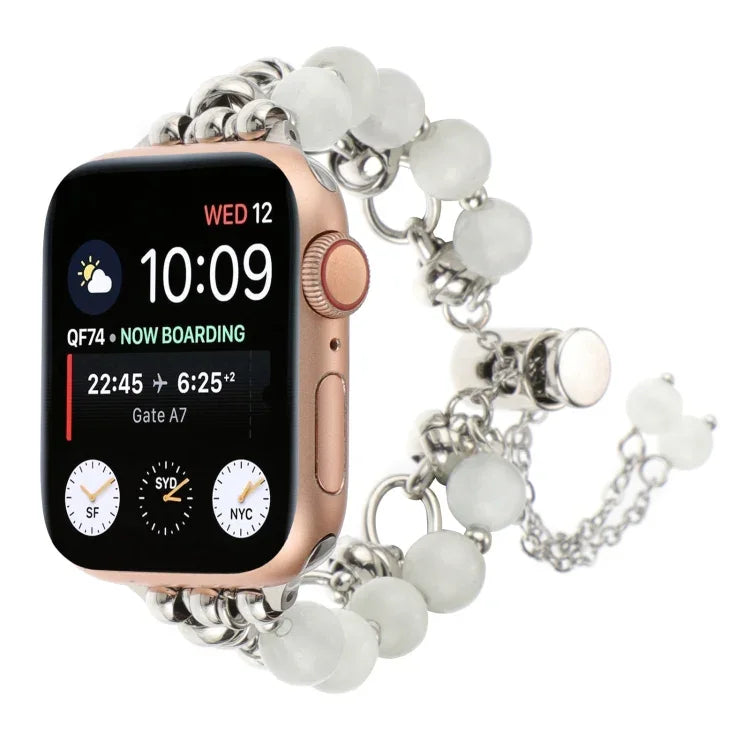 Pearl Chain Metal Bracelet Watch Band, For Apple Watch Series 5 44mm, For Apple Watch Series 5 40mm, For Apple Watch Series 4 44mm, For Apple Watch Series 4 40mm, For Apple Watch Series 3 38mm, For Apple Watch Series 3 42mm, For Apple Watch Series 2 42...