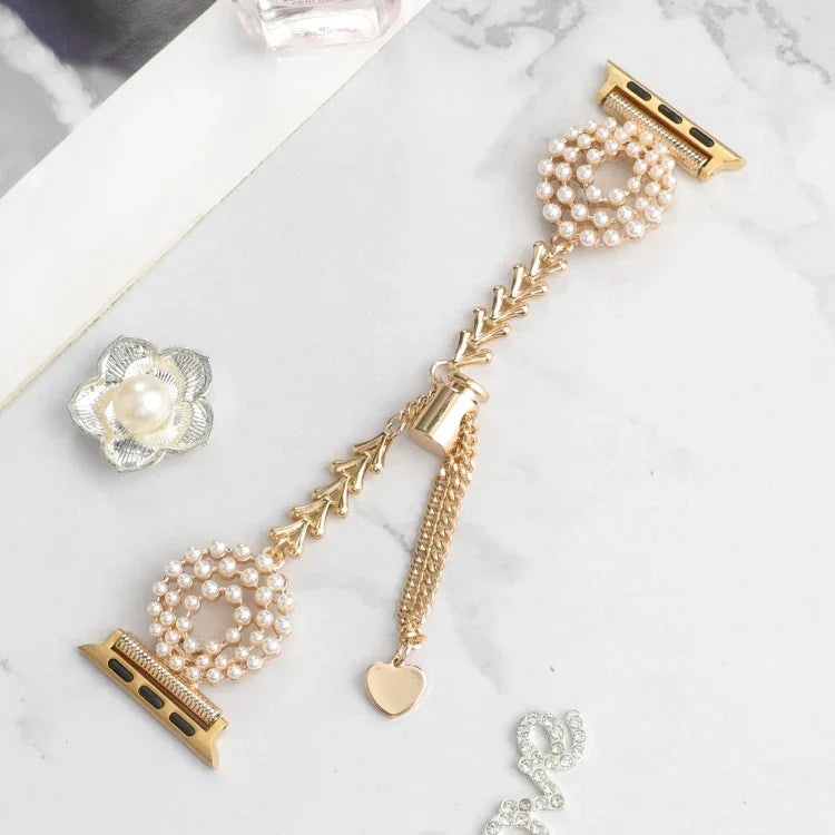 Pearl Round Zinc Alloy Chain Metal Watch Band, For Apple Watch 42mm, For Apple Watch 38mm