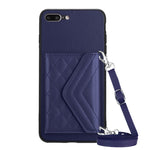 Rhombic Texture Card Bag RFID Phone Case with Long Lanyard, For iPhone 12 mini, For iPhone 11 Pro Max, For iPhone 11, For iPhone 11 Pro, For iPhone XS / X, For iPhone XR, For iPhone XS Max, For iPhone 8 Plus / 7 Plus