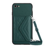 Rhombic Texture Card Bag RFID Phone Case with Long Lanyard, For iPhone SE 2022 / SE 2020, For iPhone 13 Pro Max, For iPhone 13 Pro, For iPhone 13, For iPhone 13 mini, For iPhone 12, For iPhone 12 Pro Max, For iPhone 12 Pro
