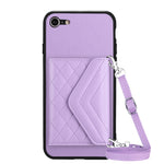 Rhombic Texture Card Bag RFID Phone Case with Long Lanyard, For iPhone SE 2022 / SE 2020, For iPhone 13 Pro Max, For iPhone 13 Pro, For iPhone 13, For iPhone 13 mini, For iPhone 12, For iPhone 12 Pro Max, For iPhone 12 Pro