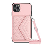 Rhombic Texture Card Bag RFID Phone Case with Long Lanyard, For iPhone 12 mini, For iPhone 11 Pro Max, For iPhone 11, For iPhone 11 Pro, For iPhone XS / X, For iPhone XR, For iPhone XS Max, For iPhone 8 Plus / 7 Plus