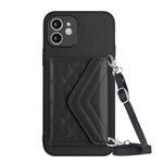 Rhombic Texture Card Bag RFID Phone Case with Long Lanyard, For iPhone 12 mini, For iPhone 11 Pro Max, For iPhone 11, For iPhone 11 Pro, For iPhone XS / X, For iPhone XR, For iPhone XS Max, For iPhone 8 Plus / 7 Plus