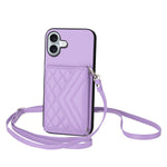 Rhombic Texture Card Bag RFID Phone Case with Long Lanyard, For iPhone 17 Pro Max, For iPhone 17 Pro, For iPhone 17, For iPhone Air, For iPhone 16 Pro Max, For iPhone 16 Pro, For iPhone 16 Plus, For iPhone 16