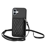 Rhombic Texture Card Bag RFID Phone Case with Long Lanyard, For iPhone 17 Pro Max, For iPhone 17 Pro, For iPhone 17, For iPhone Air, For iPhone 16 Pro Max, For iPhone 16 Pro, For iPhone 16 Plus, For iPhone 16