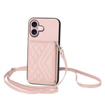 Rhombic Texture Card Bag RFID Phone Case with Long Lanyard, For iPhone 17 Pro Max, For iPhone 17 Pro, For iPhone 17, For iPhone Air, For iPhone 16 Pro Max, For iPhone 16 Pro, For iPhone 16 Plus, For iPhone 16