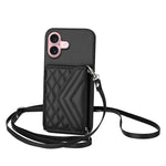 Rhombic Texture Card Bag RFID Phone Case with Long Lanyard, For iPhone 17 Pro Max, For iPhone 17 Pro, For iPhone 17, For iPhone Air, For iPhone 16 Pro Max, For iPhone 16 Pro, For iPhone 16 Plus, For iPhone 16