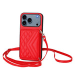 Rhombic Texture Card Bag RFID Phone Case with Long Lanyard, For iPhone 17 Pro Max, For iPhone 17 Pro, For iPhone 17, For iPhone Air, For iPhone 16 Pro Max, For iPhone 16 Pro, For iPhone 16 Plus, For iPhone 16