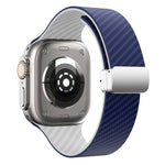 Carbon Fiber Magnetic Silver Buckle Watch Band, For Apple Watch Series 9 45mm, For Apple Watch Series 9 41mm, For Apple Watch Ultra 49mm