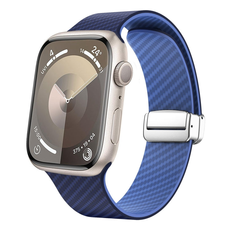 Carbon Fiber Magnetic Silver Buckle Watch Band, For Apple Watch Series 9 45mm, For Apple Watch Series 9 41mm, For Apple Watch Ultra 49mm