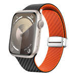 Carbon Fiber Magnetic Silver Buckle Watch Band, For Apple Watch Series 9 45mm, For Apple Watch Series 9 41mm, For Apple Watch Ultra 49mm