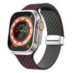 Carbon Fiber Magnetic Silver Buckle Watch Band, For Apple Watch Series 9 45mm, For Apple Watch Series 9 41mm, For Apple Watch Ultra 49mm
