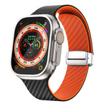 Carbon Fiber Magnetic Silver Buckle Watch Band, For Apple Watch Series 9 45mm, For Apple Watch Series 9 41mm, For Apple Watch Ultra 49mm