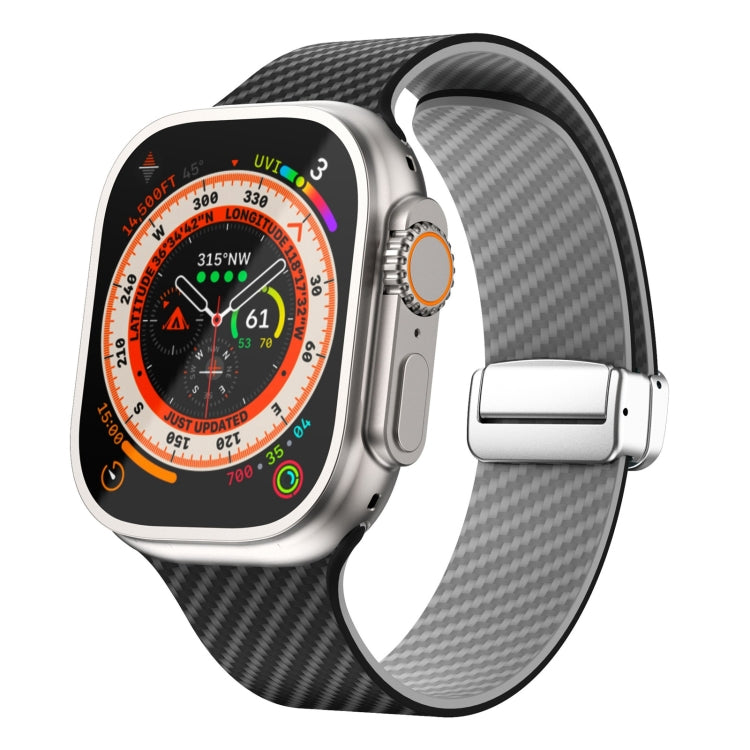 Carbon Fiber Magnetic Silver Buckle Watch Band, For Apple Watch Series 9 45mm, For Apple Watch Series 9 41mm, For Apple Watch Ultra 49mm