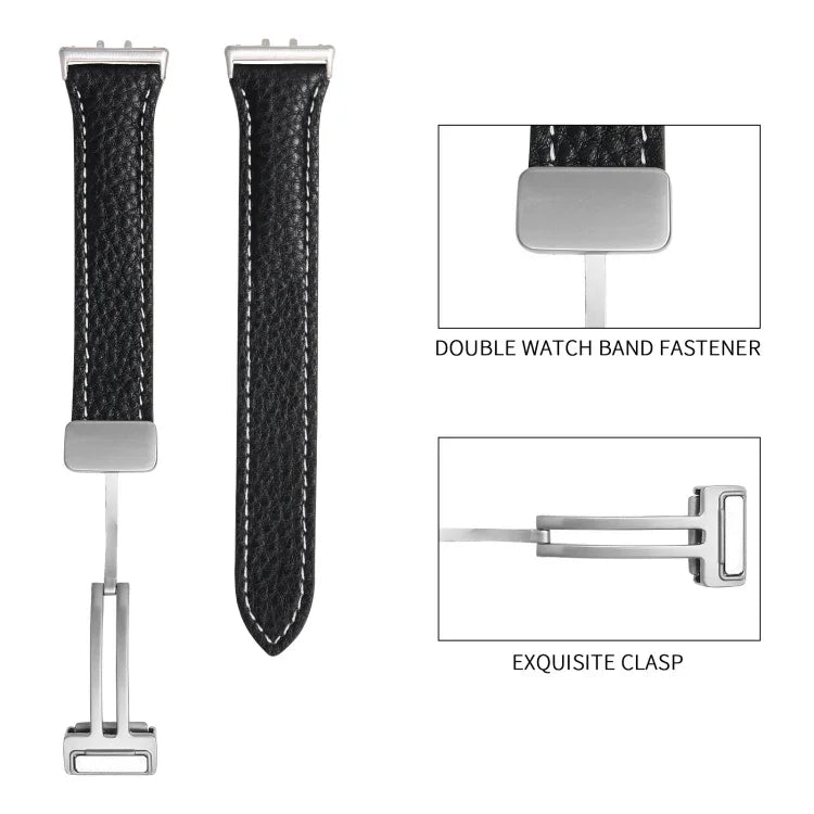 Litchi Texture Magnetic Buckle Slim Leather Watch Band, For Samsung Galaxy Fit 3
