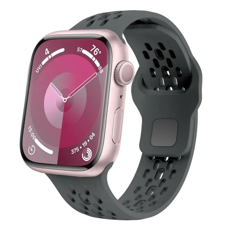 Oval Holes Fluororubber Watch Band, For Apple Watch Series 6 44mm, For Apple Watch Series 5 44mm, For Apple Watch Series 4 44mm, For Apple Watch Series 3 42mm, For Apple Watch Series 2 42mm, For Apple Watch 42mm