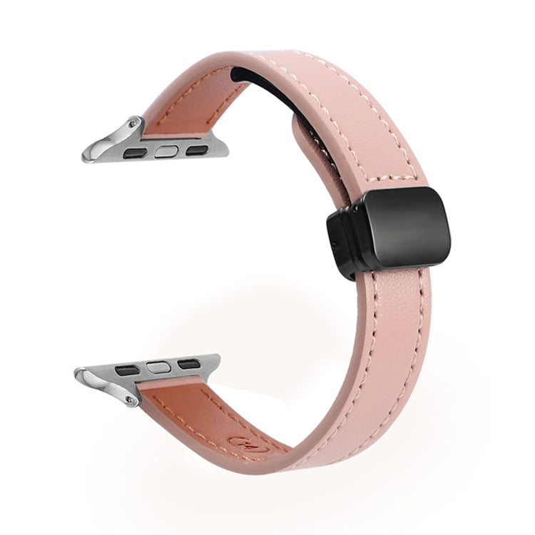 Slim Magnetic Buckle Genuine Leather Watch Band, For Apple Watch Series 9 41mm