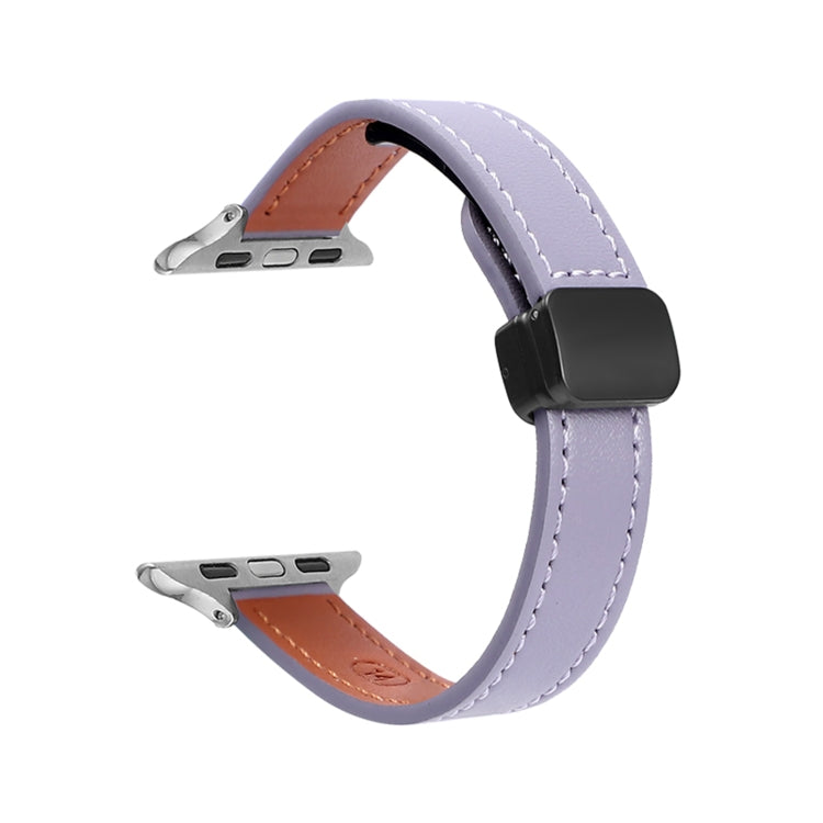 Slim Magnetic Buckle Genuine Leather Watch Band, For Apple Watch SE 40mm