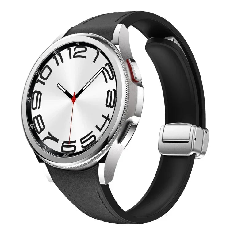 Slim Magnetic Silver Buckle Leather Silicone Watch Band, For Samsung Galaxy Watch 6