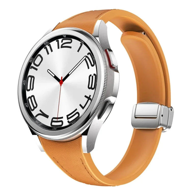 Slim Magnetic Silver Buckle Leather Silicone Watch Band, For Samsung Galaxy Watch 6