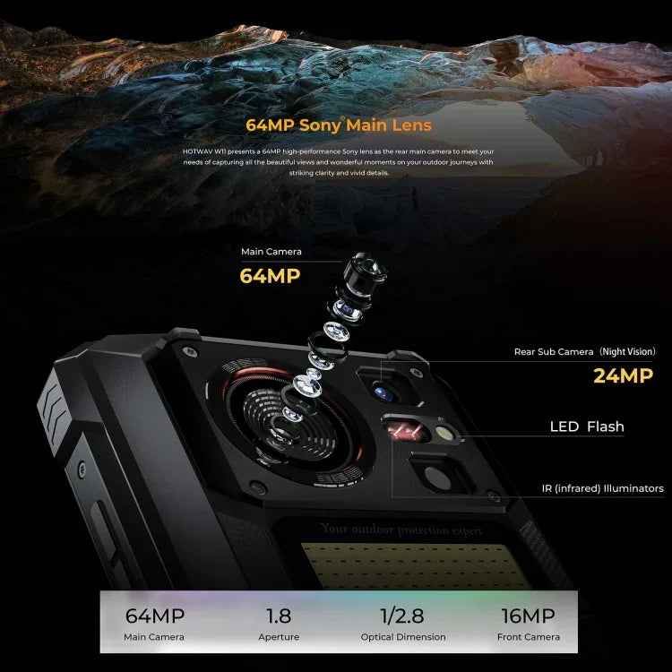 HOTWAV W11 Rugged Phone, Night Vision, 20800mAh, 6.6 inch Android 13 MT8788 Octa Core, Network: 4G, OTG, Recording Call, 6GB+256GB