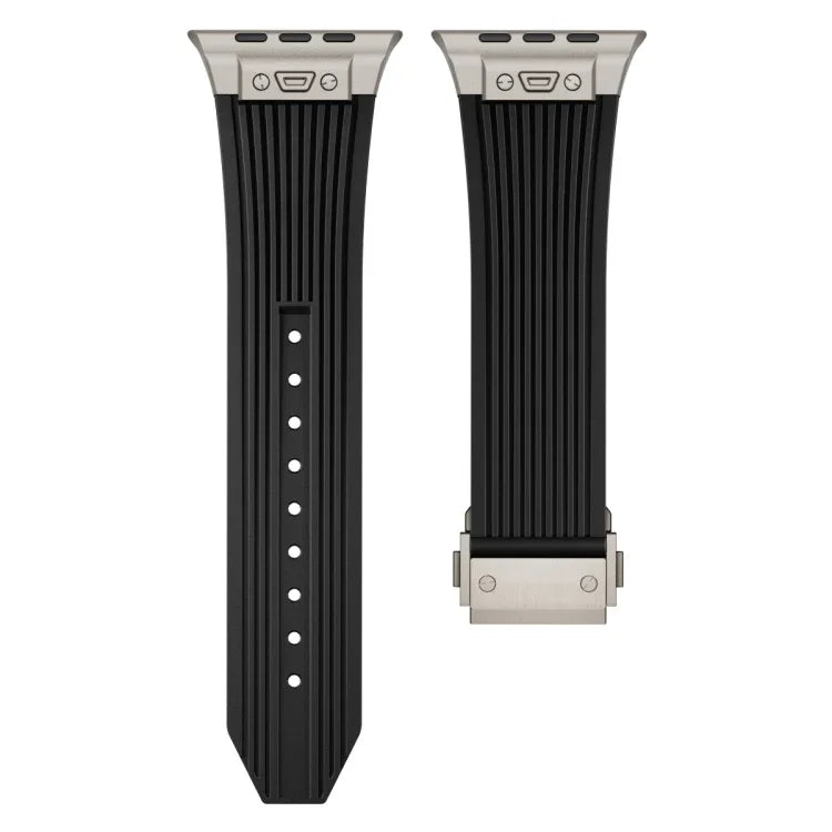 Vertical Texture Titanium Buckle Elastic Silicone Watch Band, For Apple Watch SE 44mm, For Apple Watch Series 6 44mm, For Apple Watch Series 5 44mm, For Apple Watch Series 4 44mm, For Apple Watch Series 3 42mm, For Apple Watch Series 2 42mm            ...