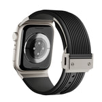 Vertical Texture Titanium Buckle Elastic Silicone Watch Band, For Apple Watch Series 10 46mm, For Apple Watch Series 10 42mm, For Apple Watch SE 2023 44mm, For Apple Watch Ultra 2 49mm, For Apple Watch Series 9 45mm, For Apple Watch Ultra 49mm         ...