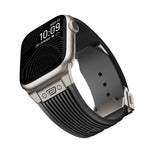 Vertical Texture Titanium Buckle Elastic Silicone Watch Band, For Apple Watch Series 10 46mm, For Apple Watch Series 10 42mm, For Apple Watch SE 2023 44mm, For Apple Watch Ultra 2 49mm, For Apple Watch Series 9 45mm, For Apple Watch Ultra 49mm         ...