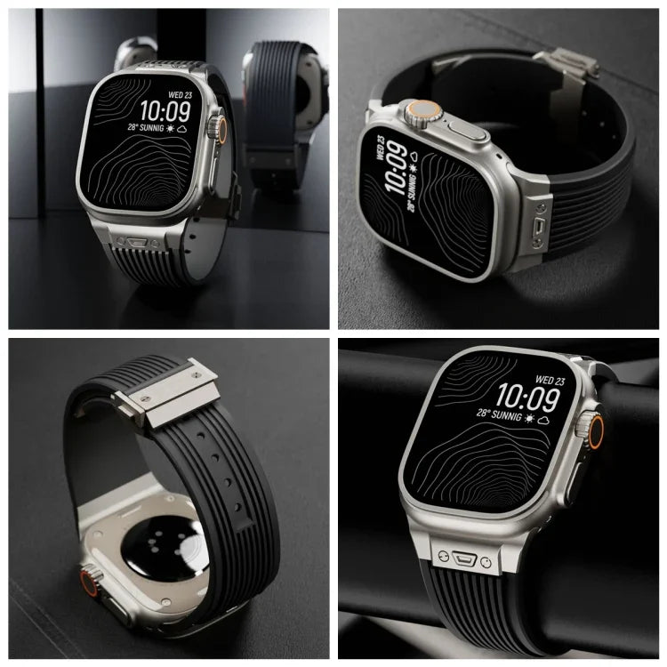 Vertical Texture Titanium Buckle Elastic Silicone Watch Band, For Apple Watch SE 44mm, For Apple Watch Series 6 44mm, For Apple Watch Series 5 44mm, For Apple Watch Series 4 44mm, For Apple Watch Series 3 42mm, For Apple Watch Series 2 42mm            ...