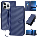 YX0070 Carbon Fiber Buckle Leather Phone Case with Lanyard, For iPhone 16 Pro, For iPhone 16 Plus, For iPhone 16, For iPhone 15 Pro Max, For iPhone 15 Pro, For iPhone 15 Plus