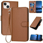 YX0070 Carbon Fiber Buckle Leather Phone Case with Lanyard, For iPhone 16 Pro, For iPhone 16 Plus, For iPhone 16, For iPhone 15 Pro Max, For iPhone 15 Pro, For iPhone 15 Plus