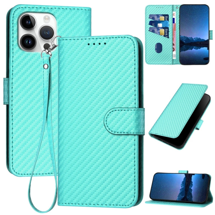 YX0070 Carbon Fiber Buckle Leather Phone Case with Lanyard, For iPhone 17e / 16e, For iPhone 17 Pro Max, For iPhone 17 Pro, For iPhone 17, For iPhone Air, For iPhone 16 Pro Max