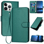 YX0070 Carbon Fiber Buckle Leather Phone Case with Lanyard, For iPhone 17e / 16e, For iPhone 17 Pro Max, For iPhone 17 Pro, For iPhone 17, For iPhone Air, For iPhone 16 Pro Max