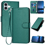 YX0070 Carbon Fiber Buckle Leather Phone Case with Lanyard, For iPhone 16 Pro, For iPhone 16 Plus, For iPhone 16, For iPhone 15 Pro Max, For iPhone 15 Pro, For iPhone 15 Plus