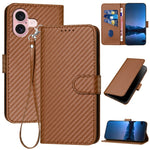 YX0070 Carbon Fiber Buckle Leather Phone Case with Lanyard, For iPhone 16 Pro, For iPhone 16 Plus, For iPhone 16, For iPhone 15 Pro Max, For iPhone 15 Pro, For iPhone 15 Plus