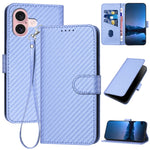 YX0070 Carbon Fiber Buckle Leather Phone Case with Lanyard, For iPhone 16 Pro, For iPhone 16 Plus, For iPhone 16, For iPhone 15 Pro Max, For iPhone 15 Pro, For iPhone 15 Plus