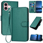 YX0070 Carbon Fiber Buckle Leather Phone Case with Lanyard, For iPhone 16 Pro, For iPhone 16 Plus, For iPhone 16, For iPhone 15 Pro Max, For iPhone 15 Pro, For iPhone 15 Plus