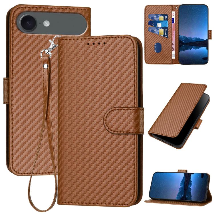 YX0070 Carbon Fiber Buckle Leather Phone Case with Lanyard, For iPhone 17e / 16e, For iPhone 17 Pro Max, For iPhone 17 Pro, For iPhone 17, For iPhone Air, For iPhone 16 Pro Max