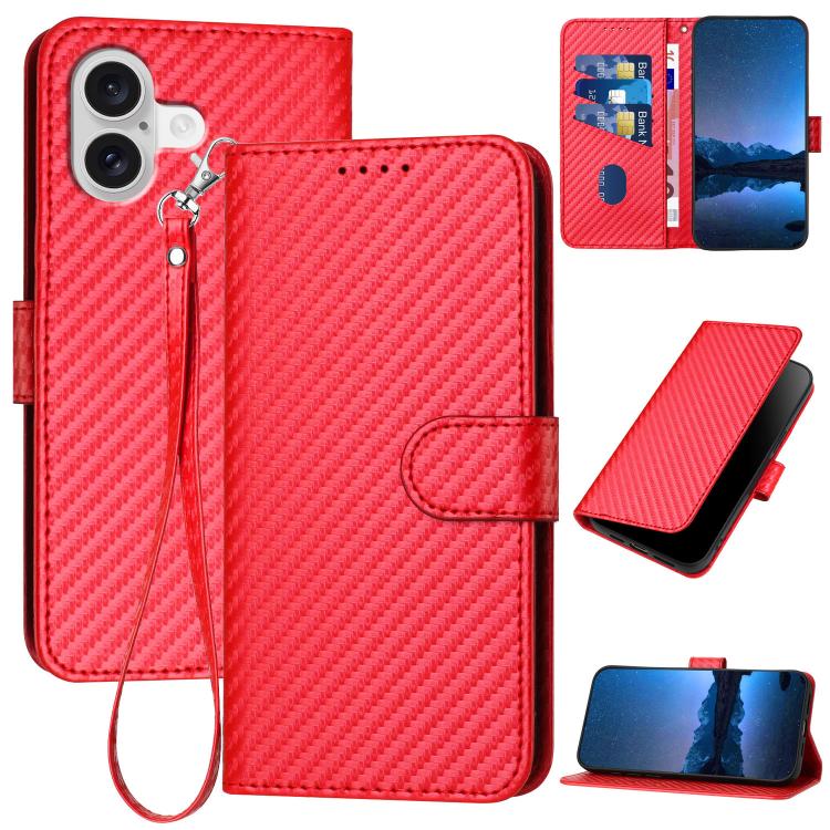 YX0070 Carbon Fiber Buckle Leather Phone Case with Lanyard, For iPhone 17e / 16e, For iPhone 17 Pro Max, For iPhone 17 Pro, For iPhone 17, For iPhone Air, For iPhone 16 Pro Max