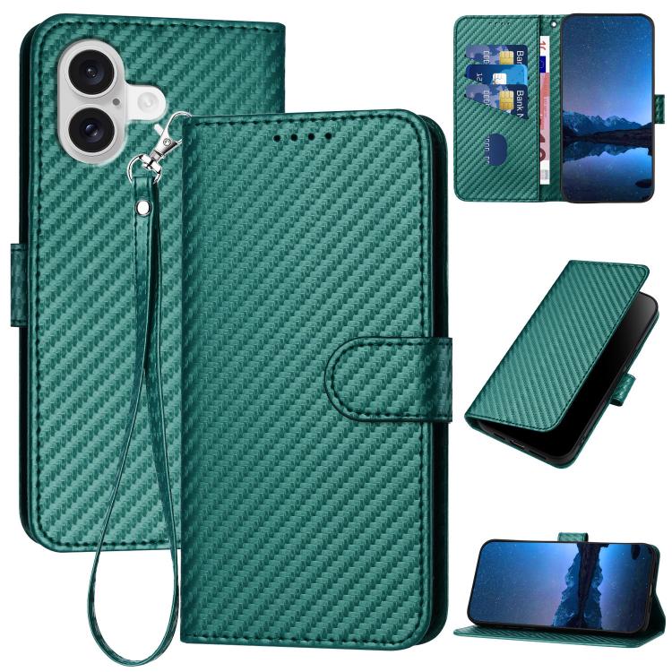 YX0070 Carbon Fiber Buckle Leather Phone Case with Lanyard, For iPhone 17e / 16e, For iPhone 17 Pro Max, For iPhone 17 Pro, For iPhone 17, For iPhone Air, For iPhone 16 Pro Max