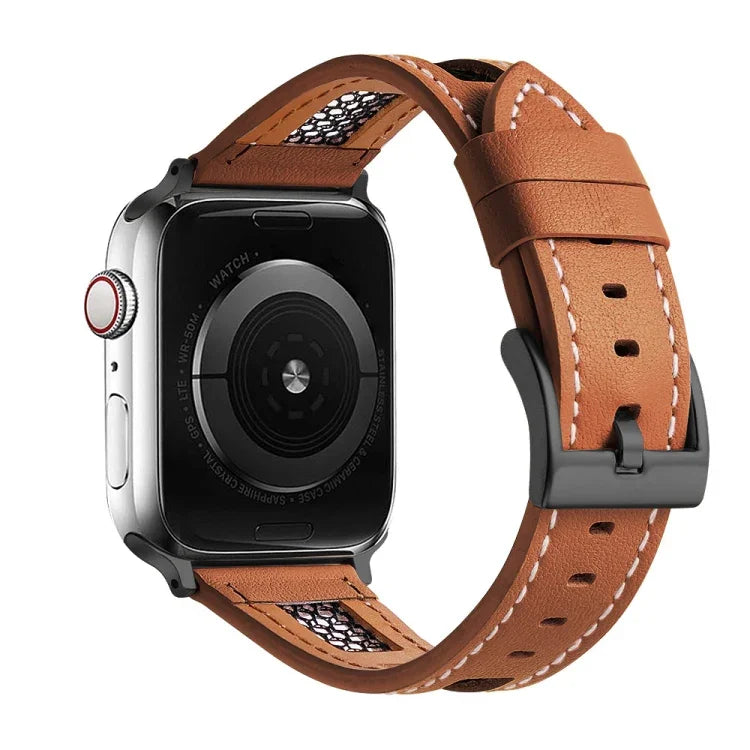 Mesh Calfskin Genuine Leather Watch Band, For Apple Watch Series 4 44mm, For Apple Watch Series 4 40mm, For Apple Watch Series 3 38mm, For Apple Watch Series 3 42mm, For Apple Watch Series 2 42mm, For Apple Watch Series 2 38mm