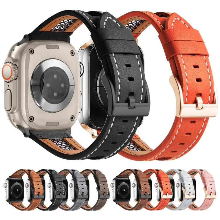 Mesh Calfskin Genuine Leather Watch Band, For Apple Watch Series 8 41mm, For Apple Watch Series 8 45mm, For Apple Watch SE 2022 40mm, For Apple Watch SE 2022 44mm, For Apple Watch Series 7 41mm, For Apple Watch Series 7 45mm