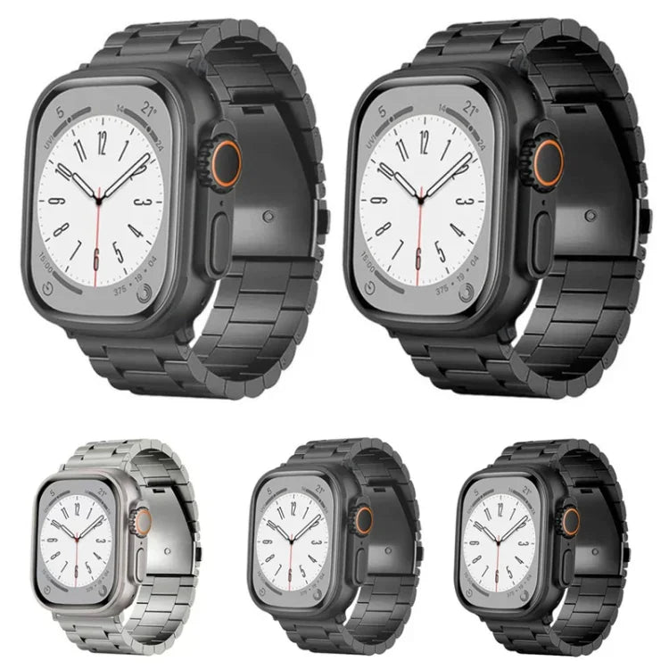 3-Bead Flat Buckle Titanium Alloy Watch Band, For Apple Watch SE 2023 44mm, For Apple Watch SE 2023 40mm, For Apple Watch Ultra 2 49mm, For Apple Watch Series 9 45mm, For Apple Watch Series 9 41mm, For Apple Watch Ultra 49mm, For Apple Watch Series 8 4...