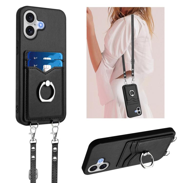 R20 Crossbody Rope Ring Card Holder Phone Case, For iPhone 17 Pro Max, For iPhone 17 Pro, For iPhone 17, For iPhone Air, For iPhone 15 Pro Max, For iPhone 15 Pro, For iPhone 15 Plus, For iPhone 15