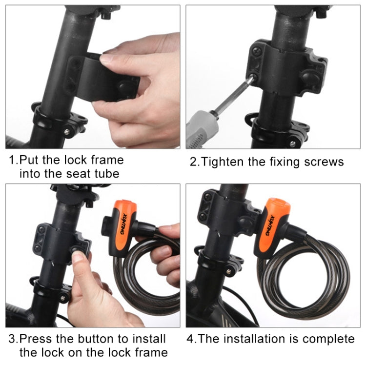 Bicycle Portable Anti-theft Lock Steel Cable Lock with Lock Frame, A Style 100cm Black, A Style 120cm Black, B Style 100cm Black, B Style 120cm Black, B Style 150cm Black