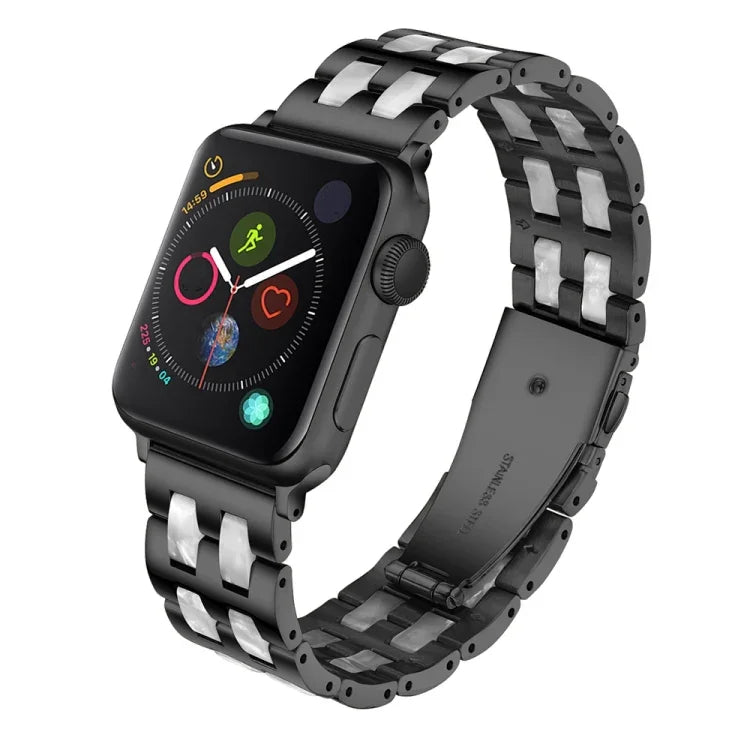 Stainless Steel + Resin Watch Wrist Strap, For Apple Watch 5 & 4 44mm / 3 & 2 & 1 42mm, For Apple Watch Series 8&7 41mm / SE 2&6&SE&5&4 40mm / 3&2&1 38mm, For Apple Watch Series 7 41mm / 6 & SE & 5 & 4 40mm / 3 & 2 & 1 38mm