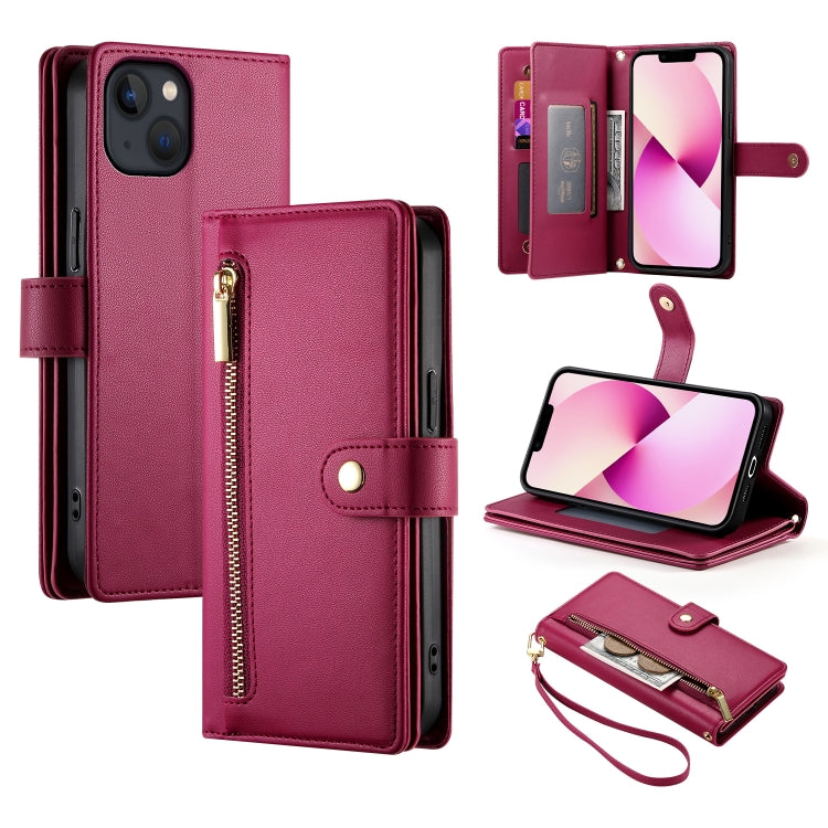 Nine Card-slot Zipper Wallet Bag Leather Phone Case, For iPhone 14 Pro Max, For iPhone 13 Pro Max, For iPhone 13 Pro, For iPhone 13, For iPhone 13 mini, For iPhone 12 / 12 Pro, For iPhone 12 Pro Max, For iPhone 12 mini
