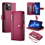 Nine Card-slot Zipper Wallet Bag Leather Phone Case, For iPhone 14 Pro Max, For iPhone 13 Pro Max, For iPhone 13 Pro, For iPhone 13, For iPhone 13 mini, For iPhone 12 / 12 Pro, For iPhone 12 Pro Max, For iPhone 12 mini