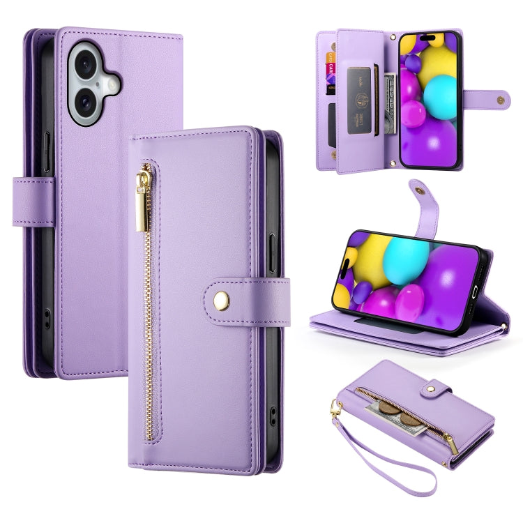 Nine Card-slot Zipper Wallet Bag Leather Phone Case, For iPhone 17 Pro Max, For iPhone 17 Pro, For iPhone 17, For iPhone Air, For iPhone 16e, For iPhone 16 Pro Max, For iPhone 16 Pro, For iPhone 16 Plus