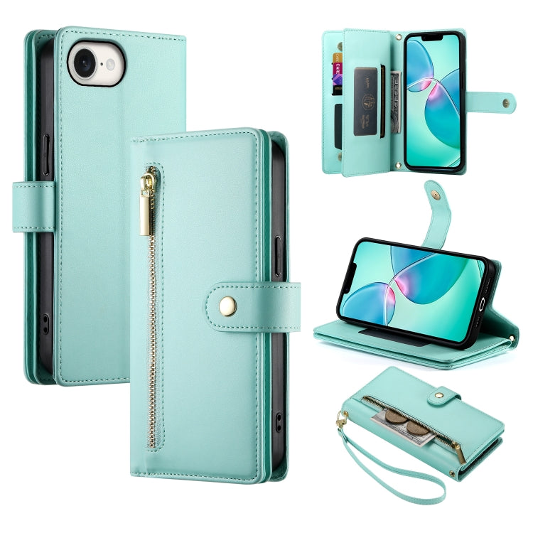 Nine Card-slot Zipper Wallet Bag Leather Phone Case, For iPhone 17 Pro Max, For iPhone 17 Pro, For iPhone 17, For iPhone Air, For iPhone 16e, For iPhone 16 Pro Max, For iPhone 16 Pro, For iPhone 16 Plus
